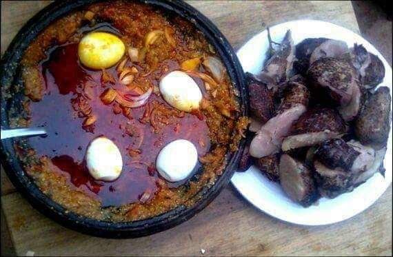 boiled cocoyam and palm oil - Traditional Nigeria dish