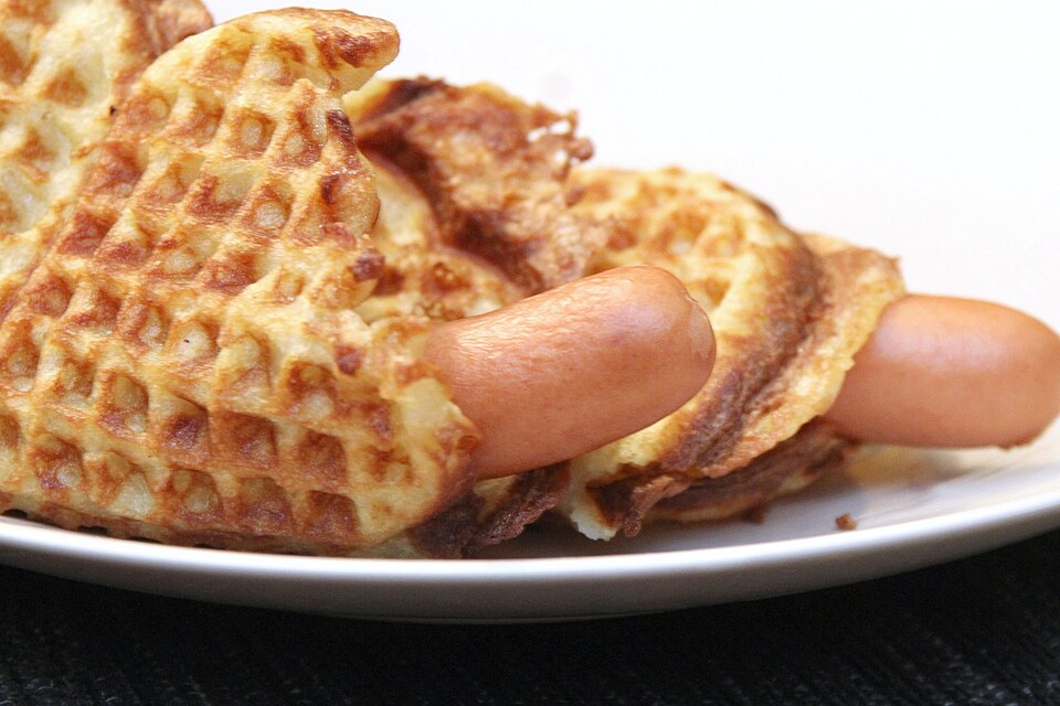 hot dog in waffle - Traditional Sweden dish