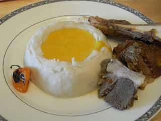 Taro with yellow sauce - Traditional Cameroon dish